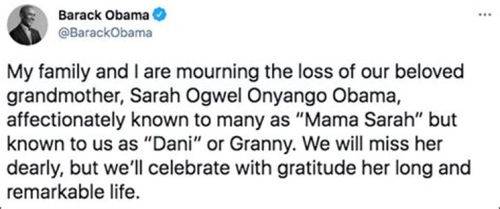 Barack Obama Honors His Step-Grandmother, Sarah Obama, After She Passes Away At Age 99